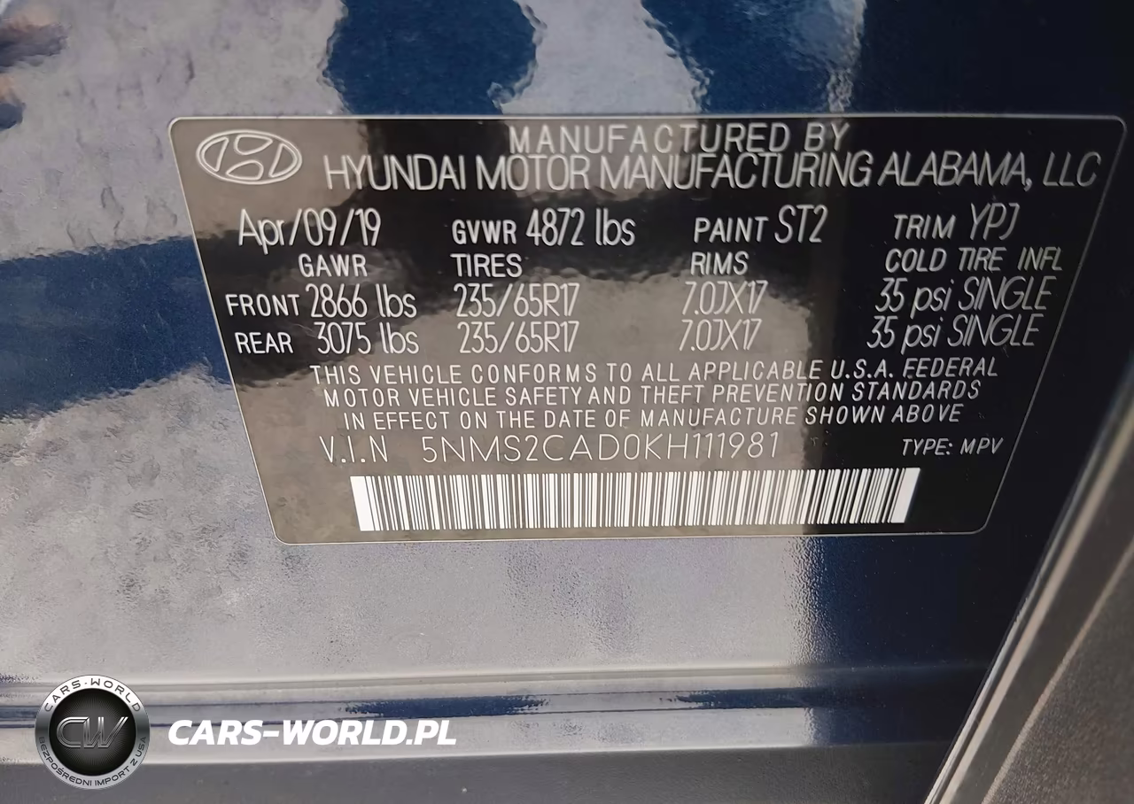 2019 Hyundai Santa Fe Se VIN:5NMS2CAD0KH111981 - 9