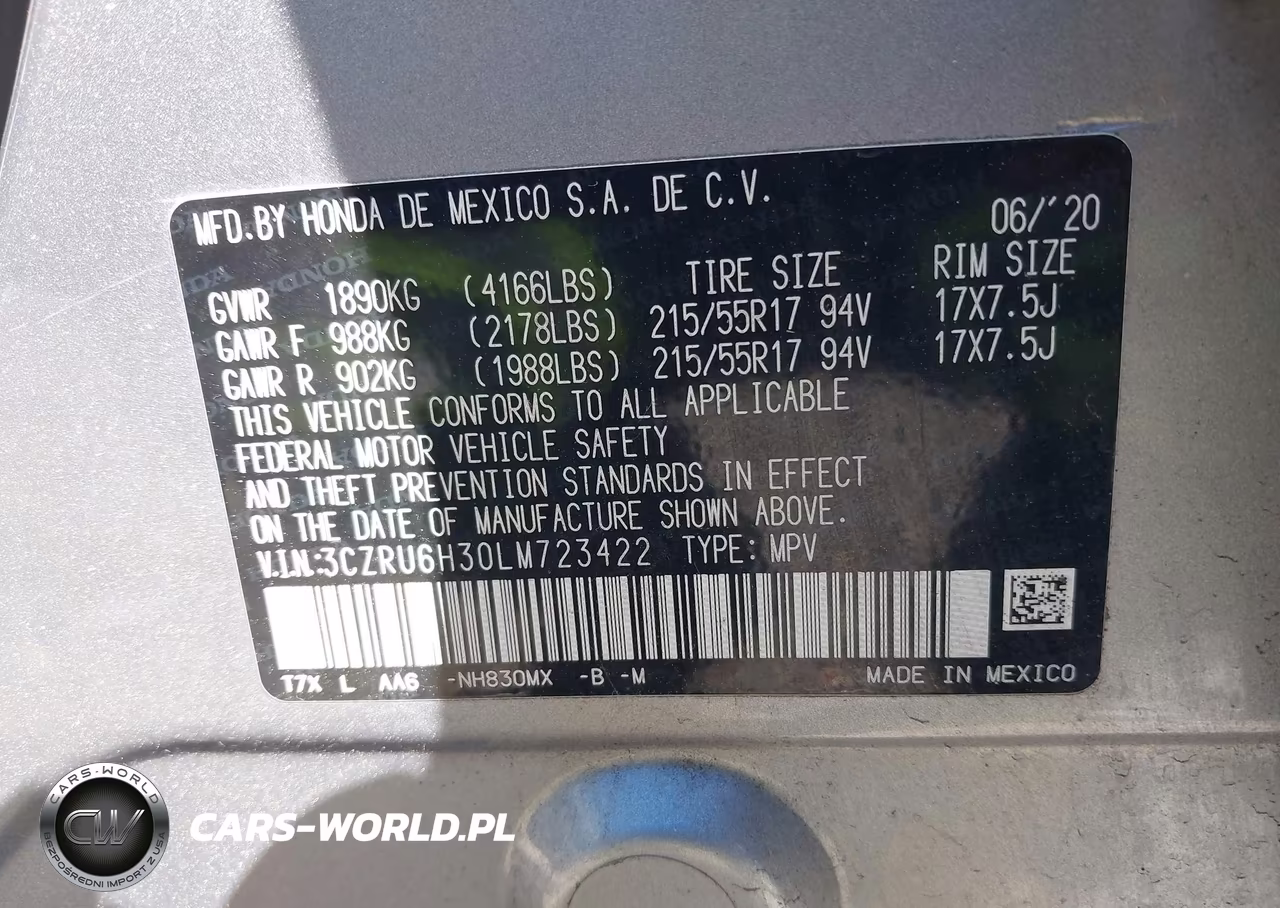 2020 Honda Hr-V Awd Lx VIN:3CZRU6H30LM723422 - 9
