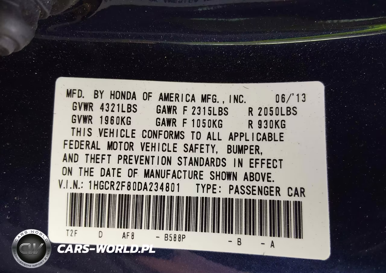 2013 Honda Accord Ex-L VIN:1HGCR2F80DA234801 - 9