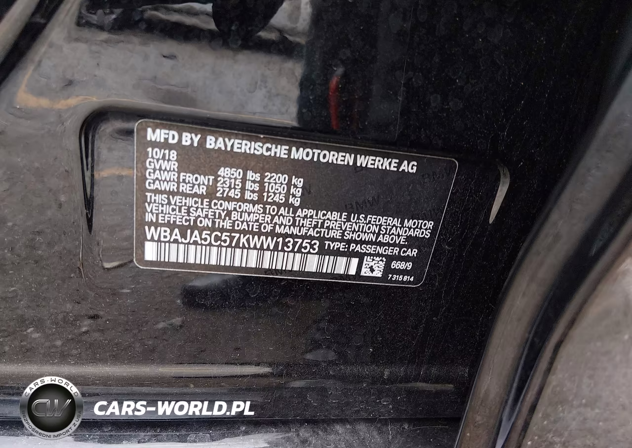 2019 BMW 530 I VIN:WBAJA5C57KWW13753 - 9