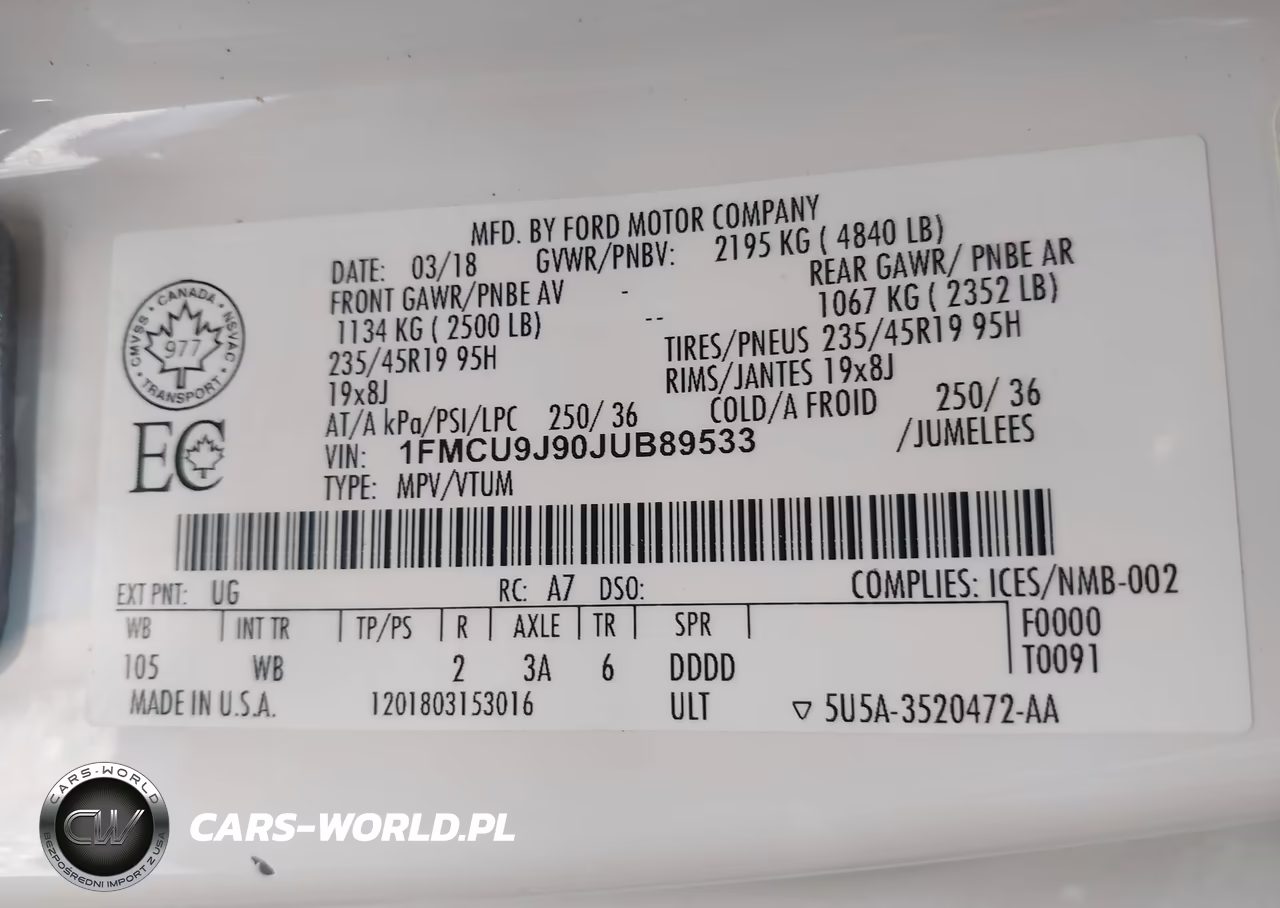 2018 Ford Escape Titanium VIN:1FMCU9J90JUB89533 - 9