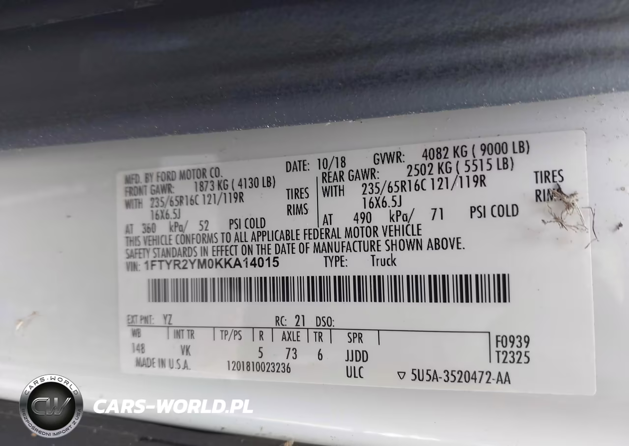 2019 Ford Transit-250 VIN:1FTYR2YM0KKA14015 - 9