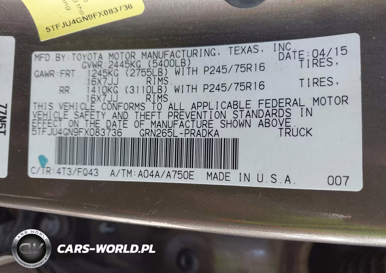 2015 Toyota Tacoma Prerunner V6 VIN:5TFJU4GN9FX083736 - 9