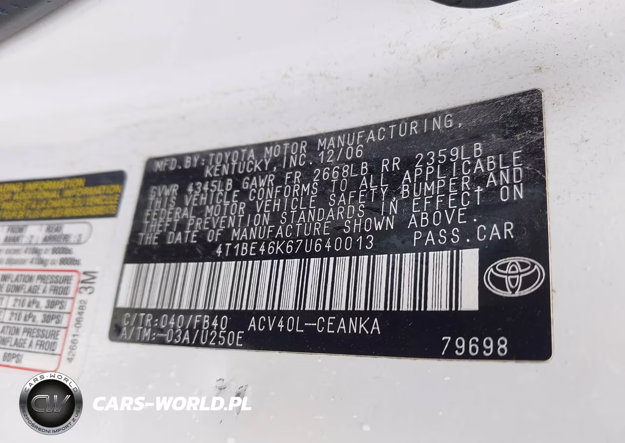 2007 Toyota Camry Le VIN:4T1BE46K67U640013 - 9