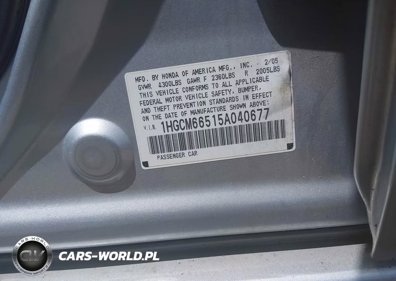 2005 Honda Accord 3.0 Ex VIN:1HGCM66515A040677 - 9