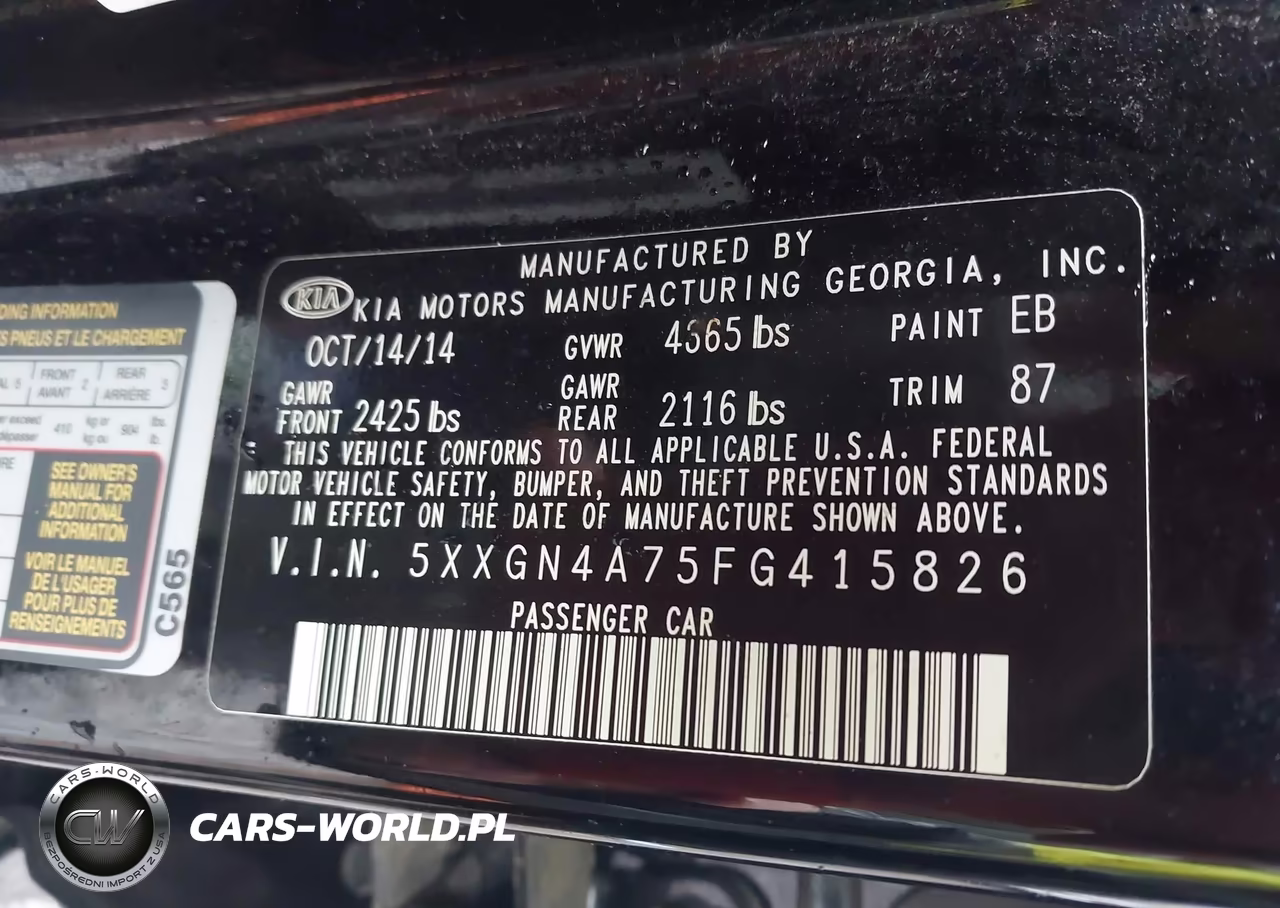 2015 Kia Optima Ex VIN:5XXGN4A75FG415826 - 9