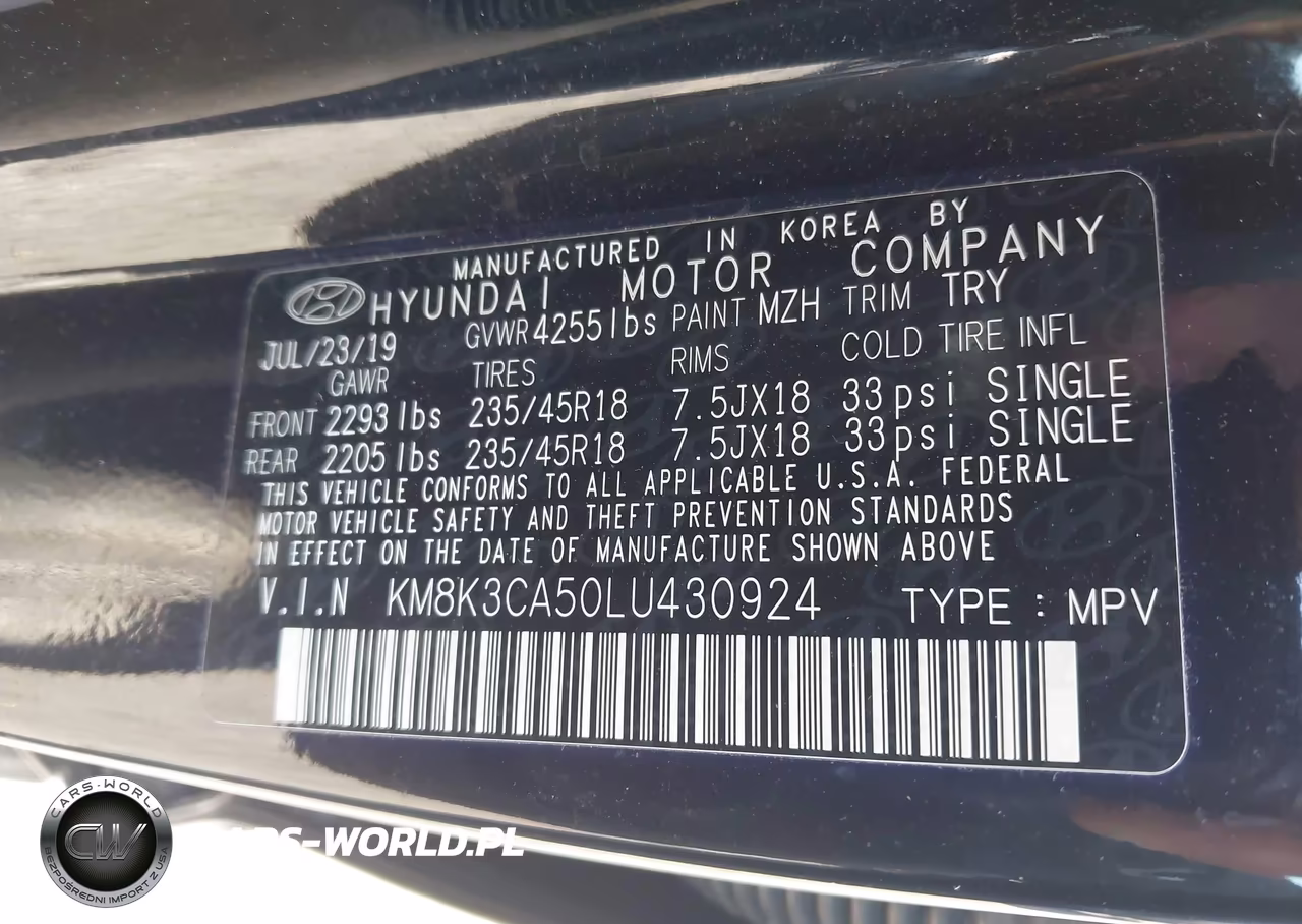 2020 Hyundai Kona Limited VIN:KM8K3CA50LU430924 - 9
