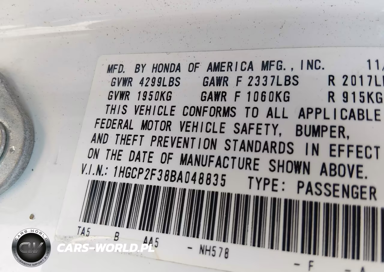 2011 Honda Accord 2.4 Lx VIN:1HGCP2F38BA048835 - 9