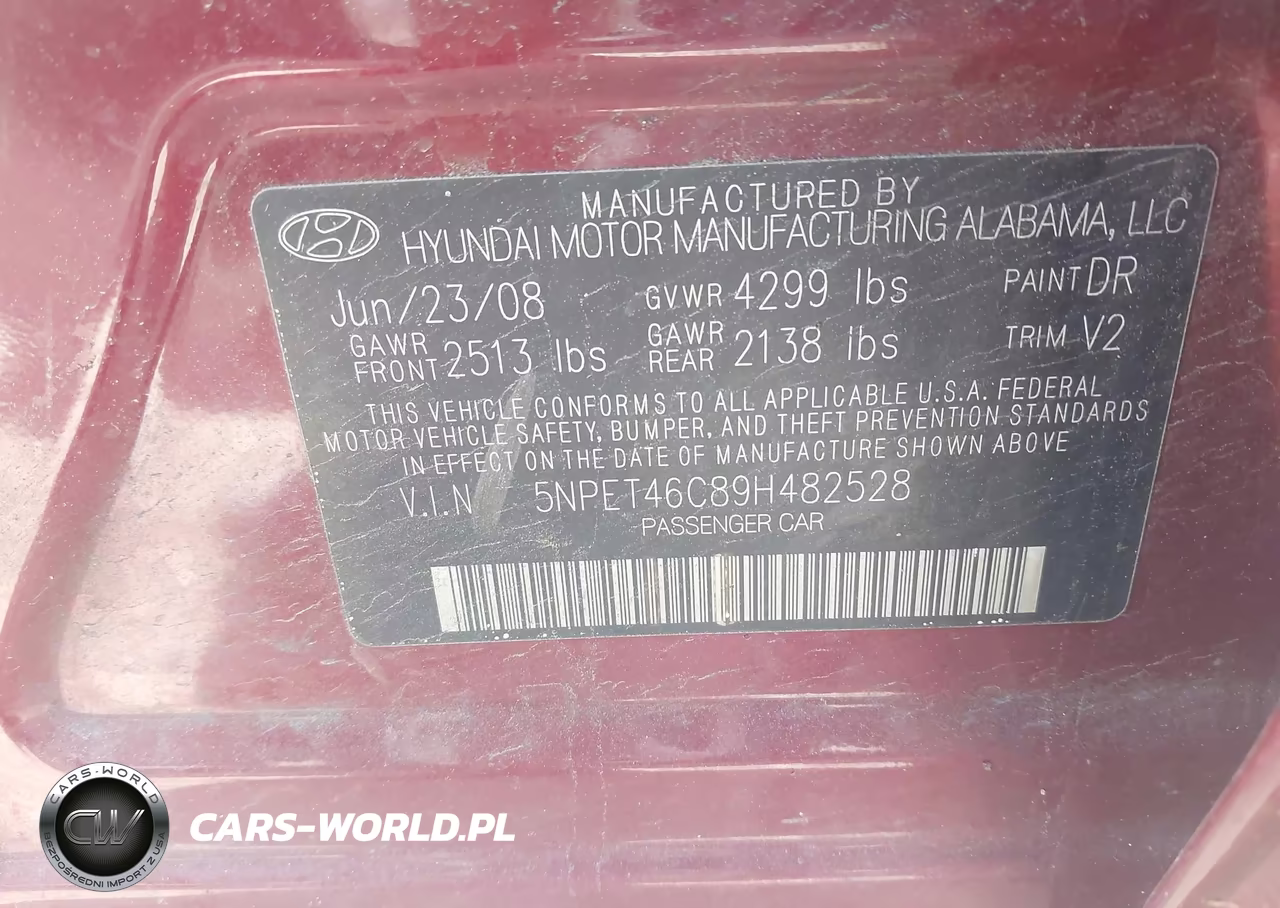 2009 Hyundai Sonata Gls VIN:5NPET46C89H482528 - 9