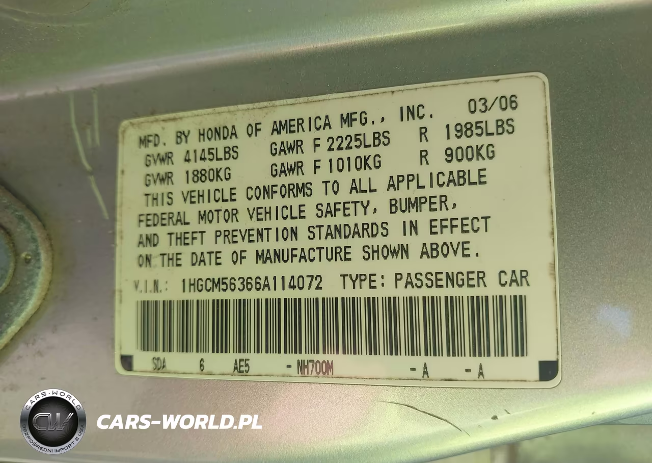 2006 Honda Accord 2.4 Se VIN:1HGCM56366A114072 - 9