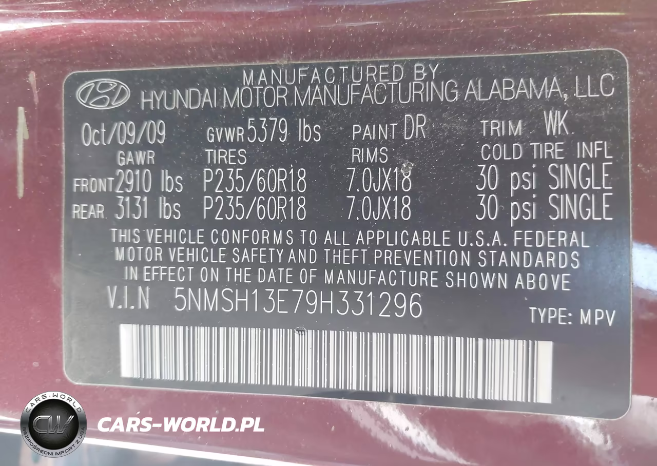 2009 Hyundai Santa Fe Limited VIN:5NMSH13E79H331296 - 9