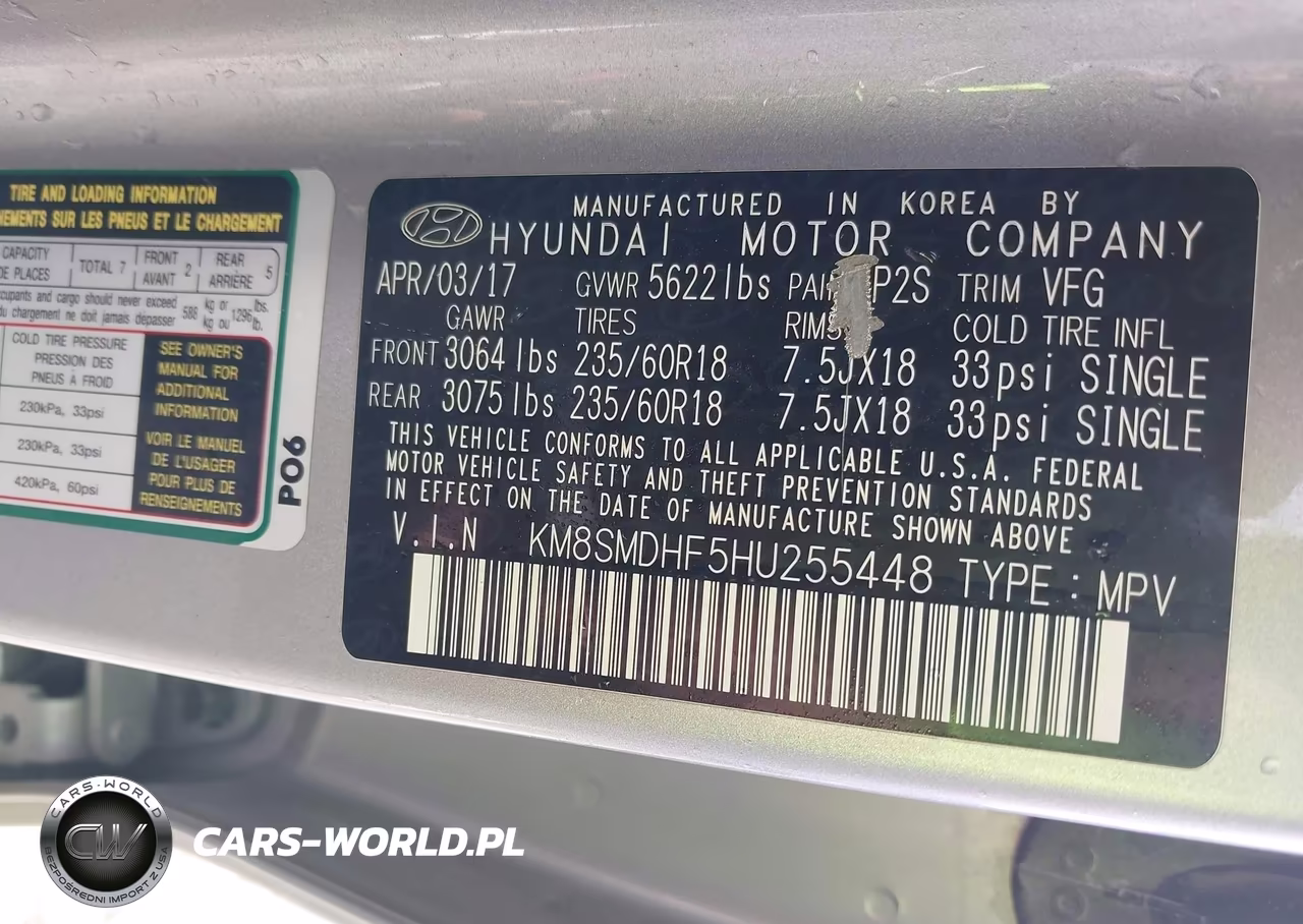 2017 Hyundai Santa Fe Se VIN:KM8SMDHF5HU255448 - 9