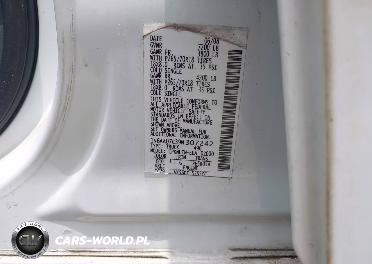 2009 Nissan Titan Se VIN:1N6AA07C39N307242 - 9