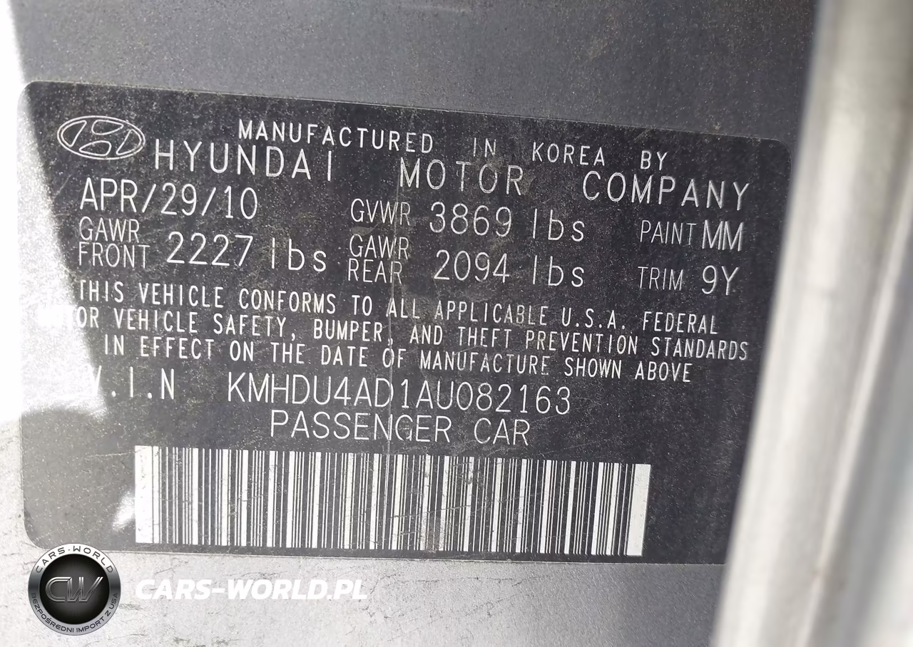2010 Hyundai Elantra Gls VIN:KMHDU4AD1AU082163 - 9