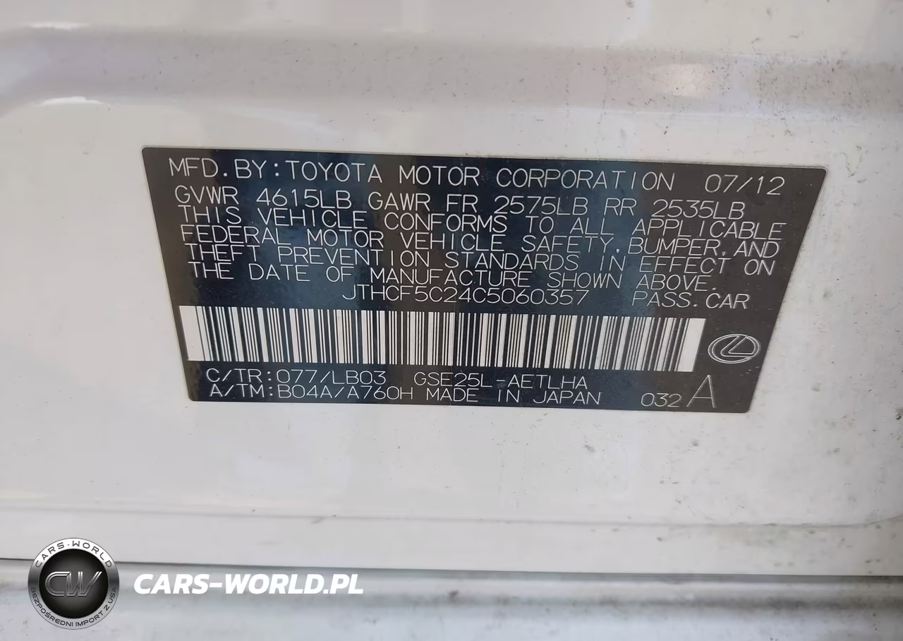 2012 Lexus Is 250 VIN:JTHCF5C24C5060357 - 9