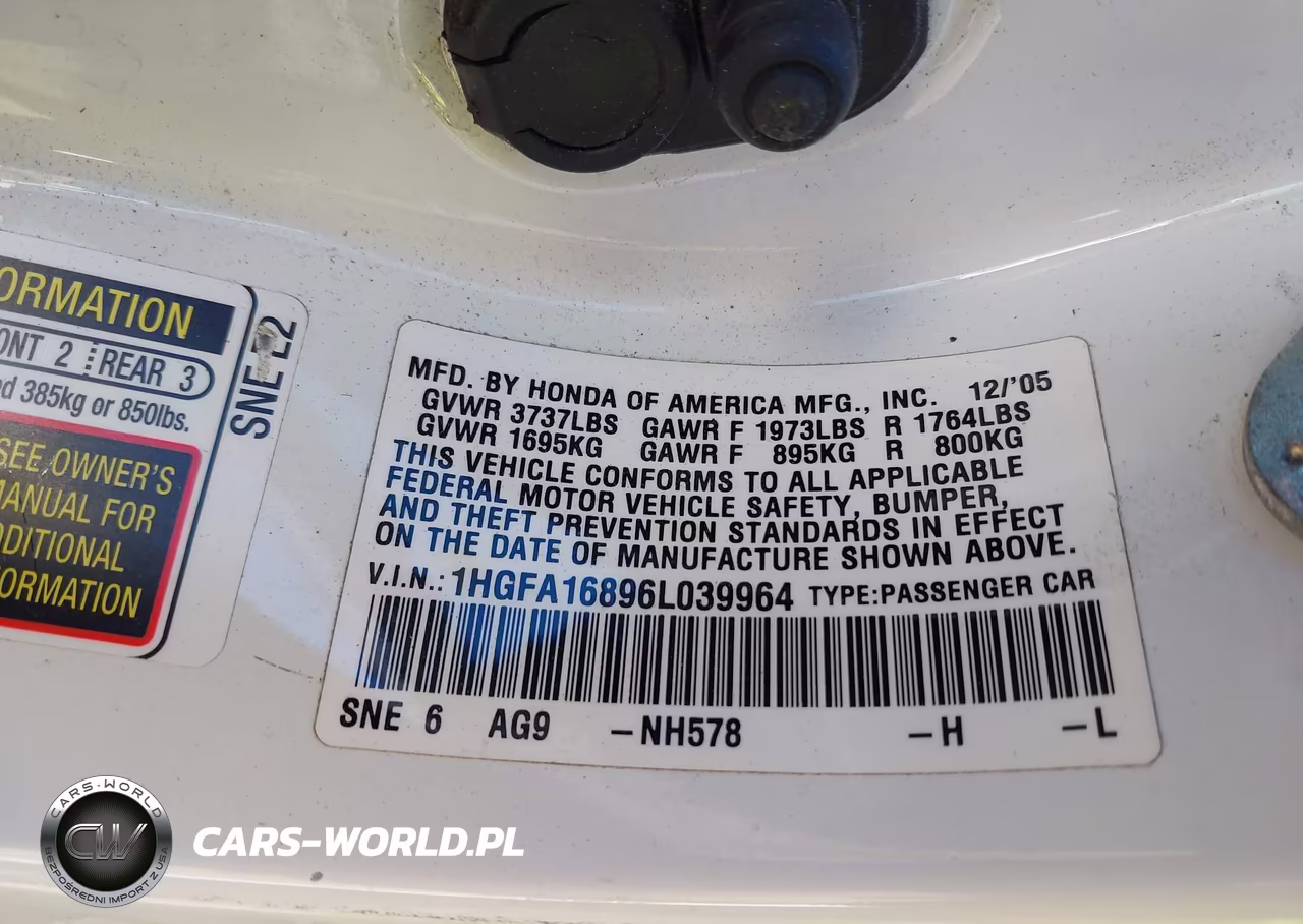 2006 Honda Civic Ex VIN:1HGFA16896L039964 - 9