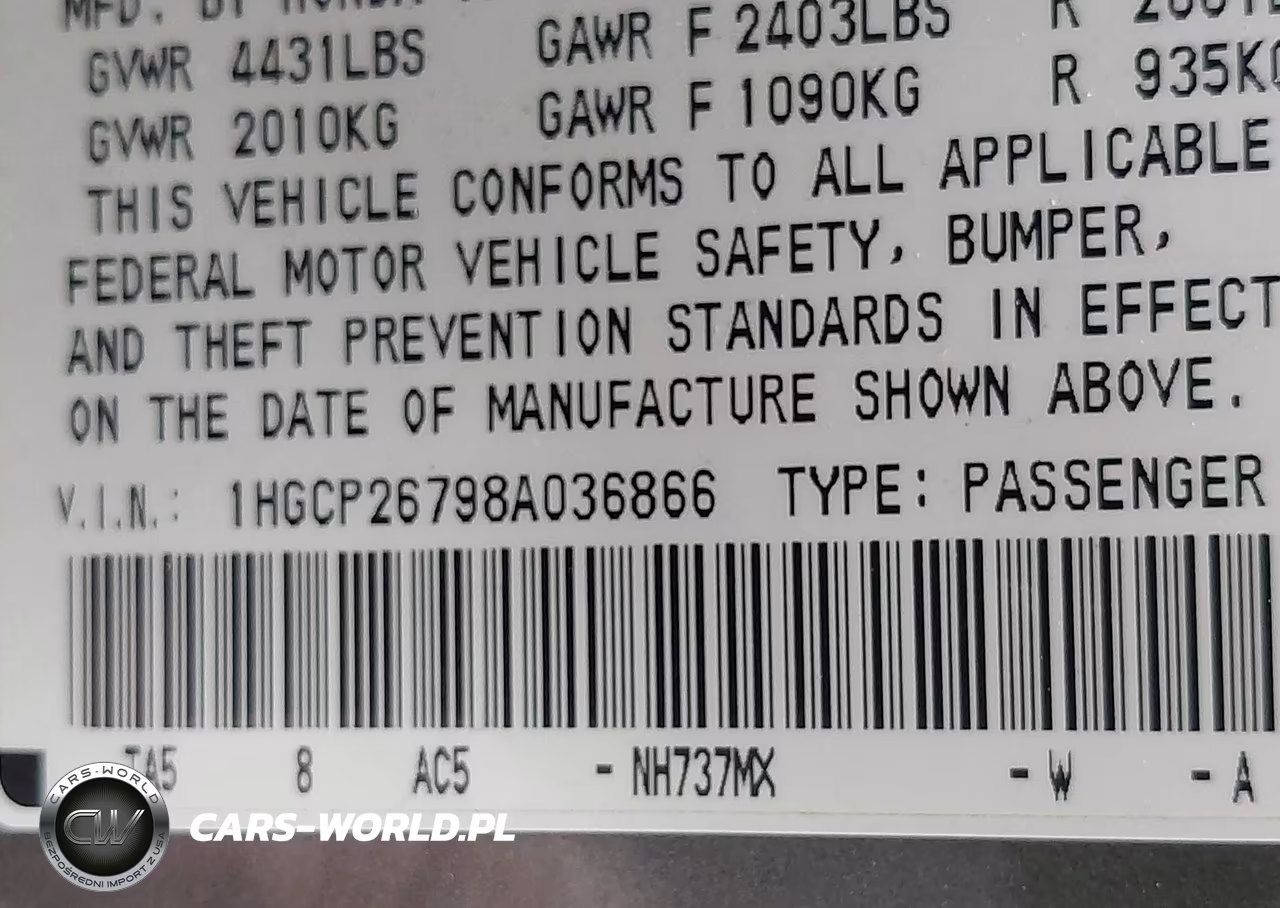2008 Honda Accord 2.4 Ex VIN:1HGCP26798A036866 - 9