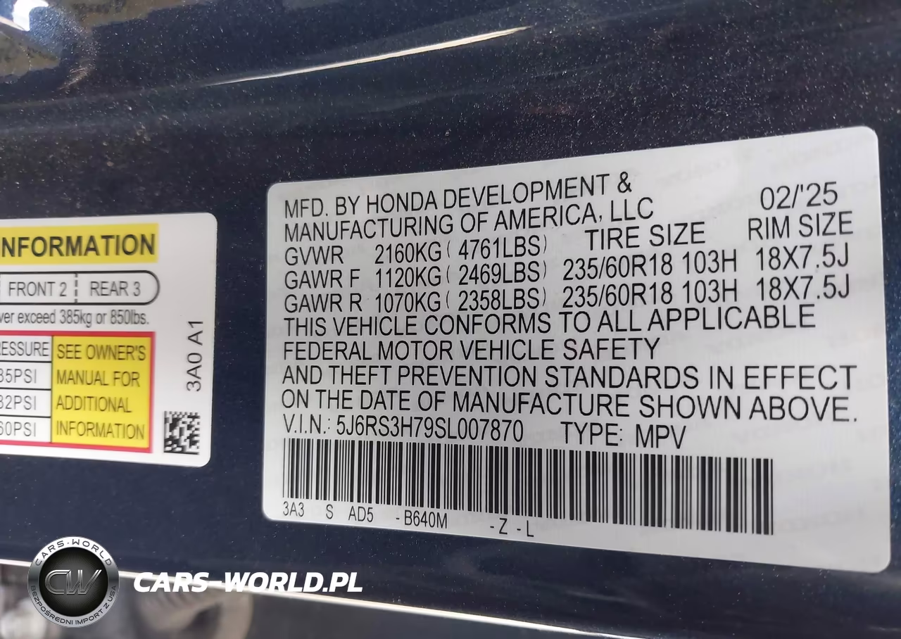 2025 Honda Cr-V Ex-L 2Wd VIN:5J6RS3H79SL007870 - 9