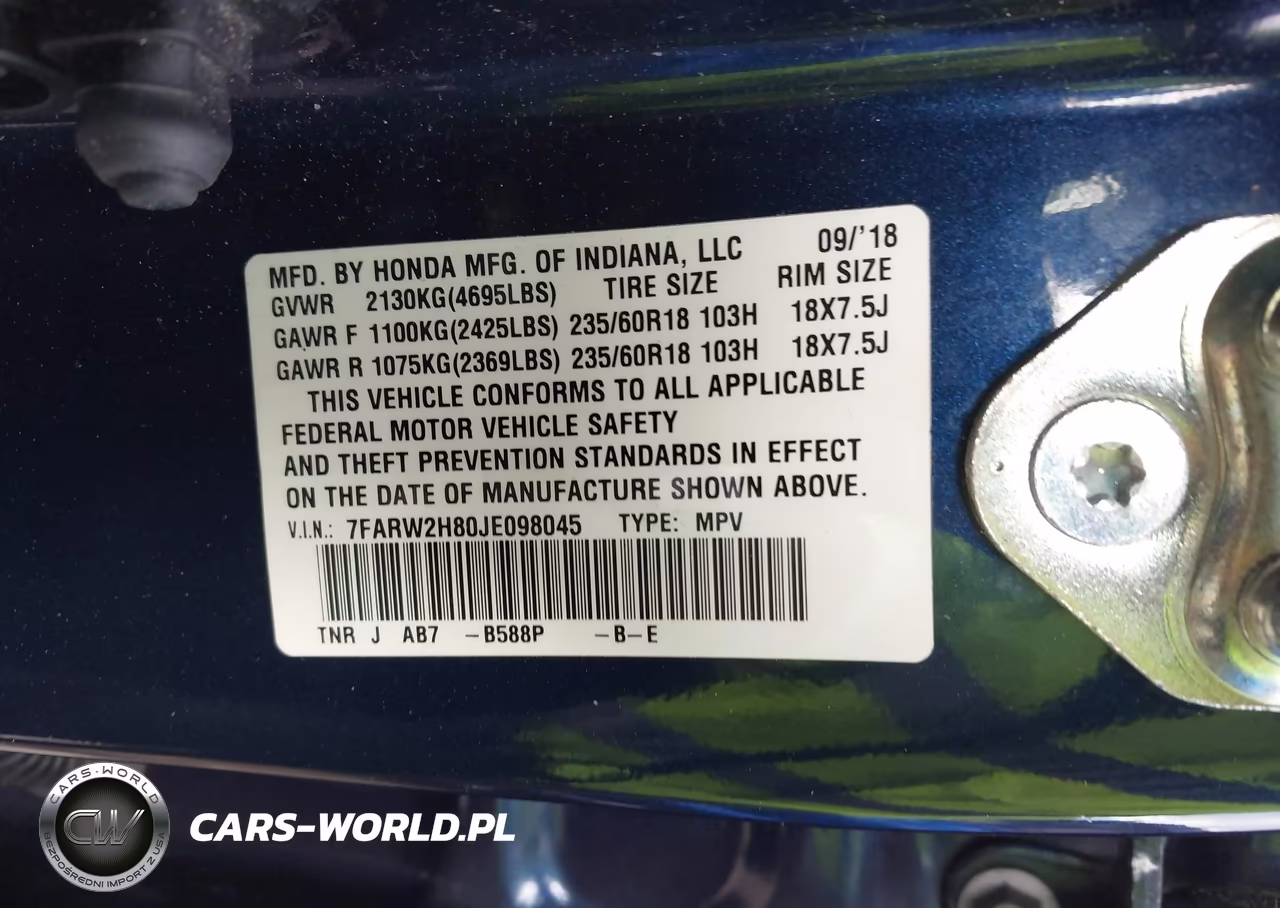 HONDA CR-V EXL VIN:7FARW2H80JE098045 - 9