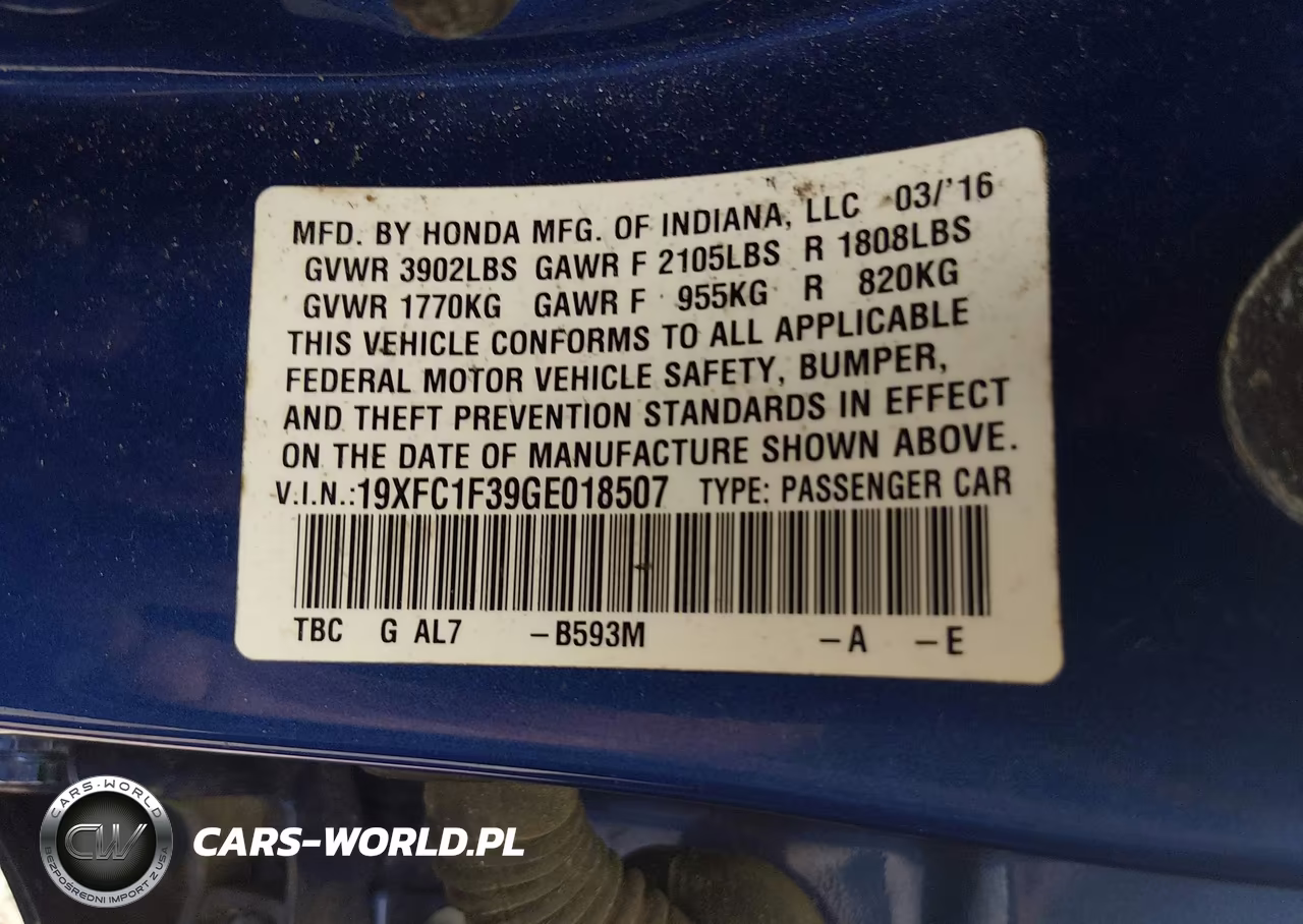 2016 Honda Civic Ex-T VIN:19XFC1F39GE018507 - 9