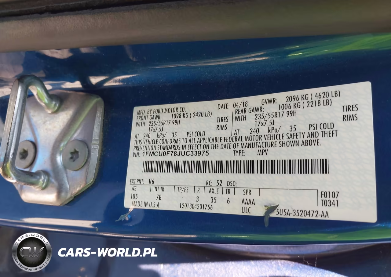 2018 Ford Escape S VIN:1FMCU0F78JUC33975 - 9