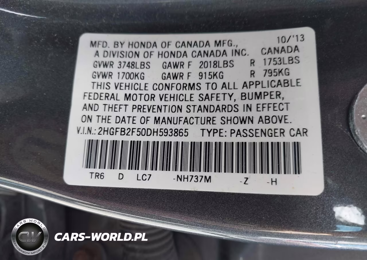 2013 Honda Civic Lx VIN:2HGFB2F50DH593865 - 9