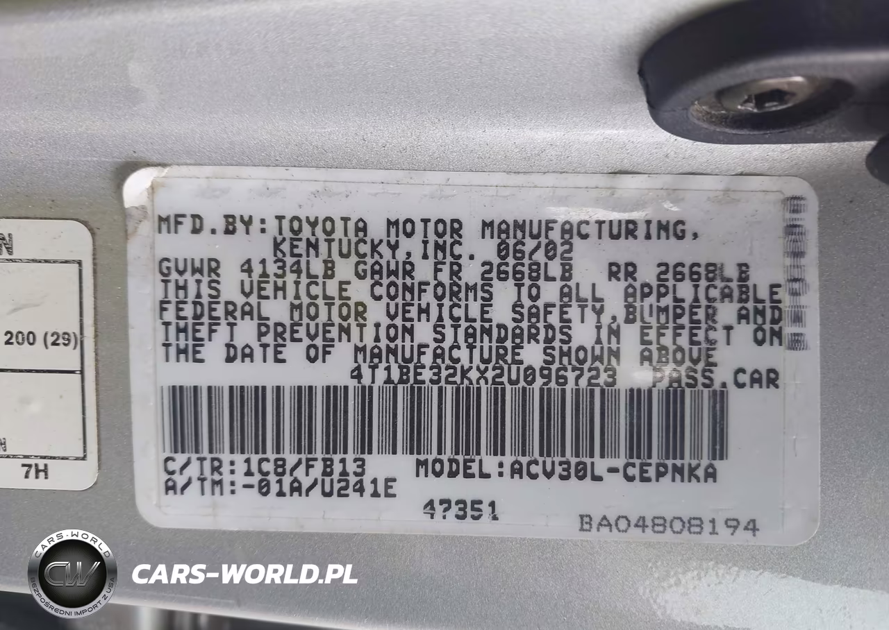 2002 Toyota Camry Le VIN:4T1BE32KX2U096723 - 9