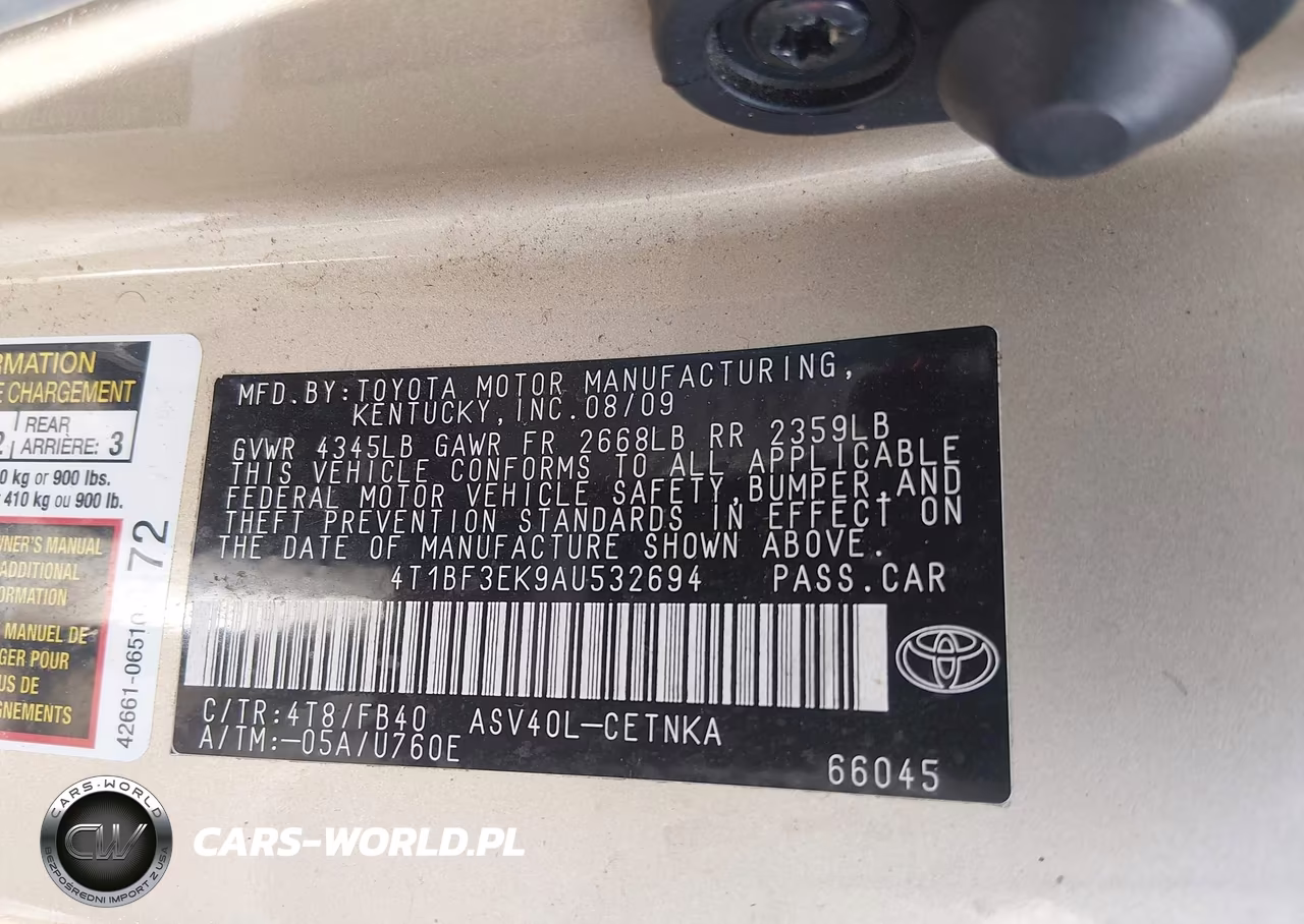 2010 Toyota Camry VIN:4T1BF3EK9AU532694 - 9