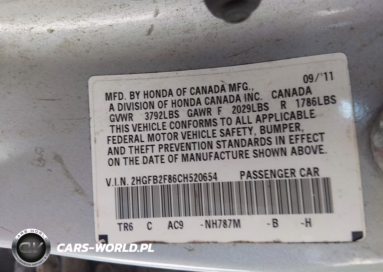 2012 Honda Civic Ex VIN:2HGFB2F86CH520654 - 9