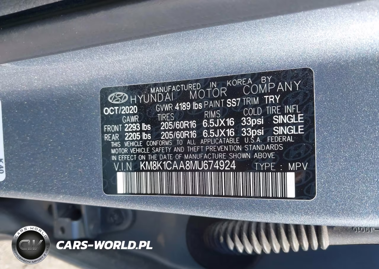 2021 Hyundai Kona Se VIN:KM8K1CAA8MU674924 - 9