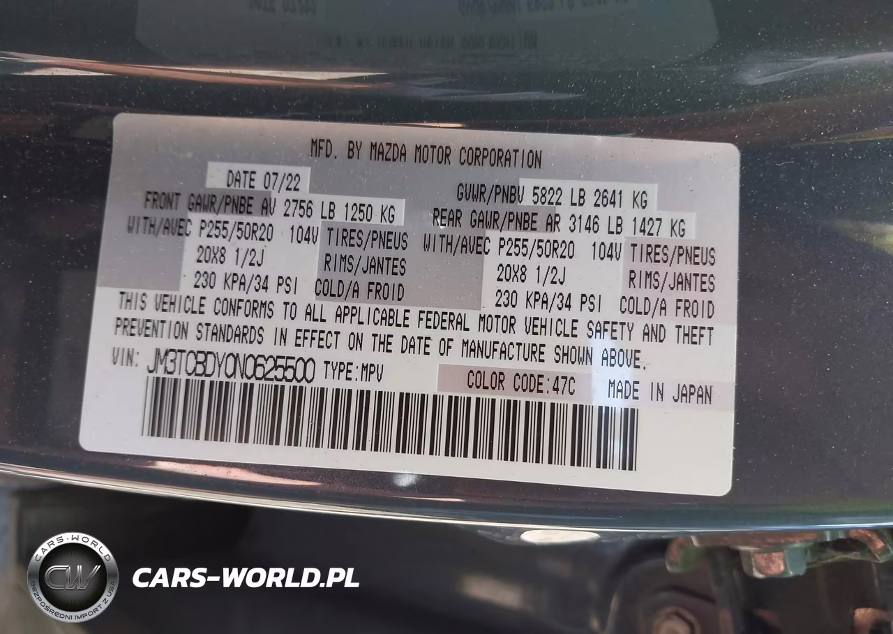 2022 Mazda Cx-9 Carbon Edition VIN:JM3TCBDY0N0625500 - 9