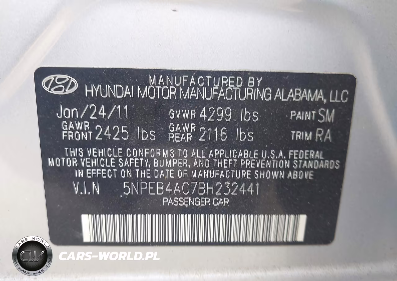 2011 Hyundai Sonata Gls VIN:5NPEB4AC7BH232441 - 9