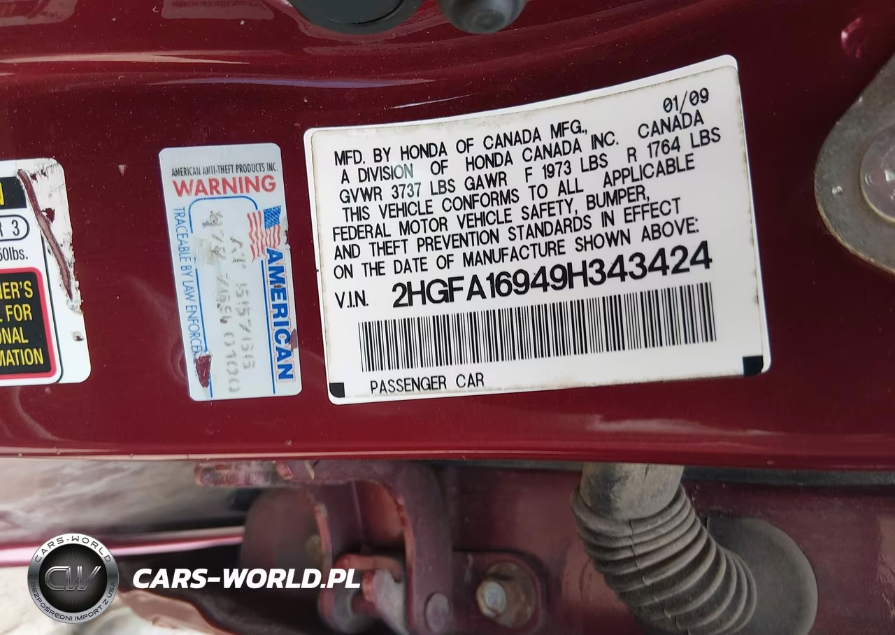 2009 Honda Civic Ex-L VIN:2HGFA16949H343424 - 9