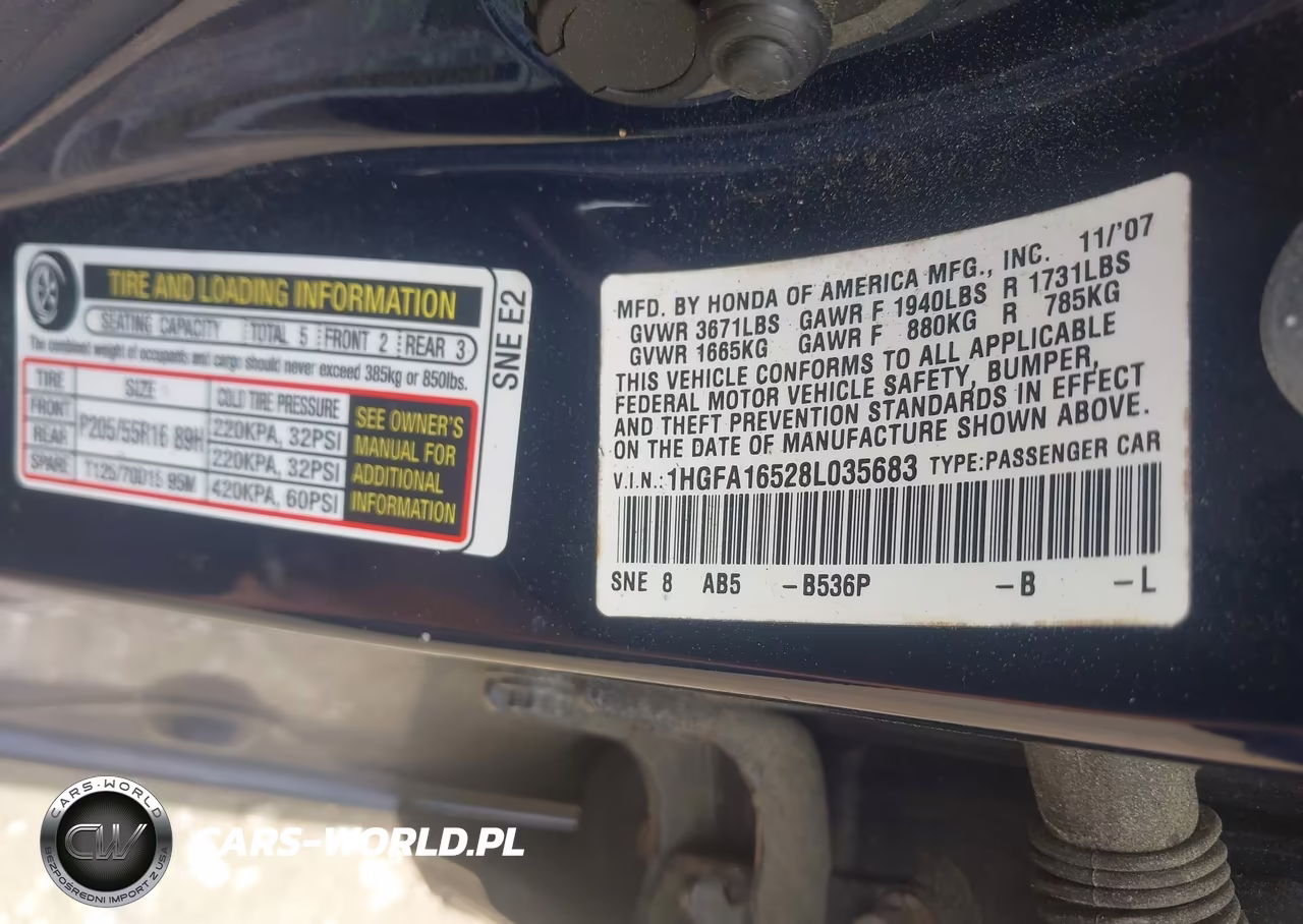 2008 Honda Civic Lx VIN:1HGFA16528L035683 - 9
