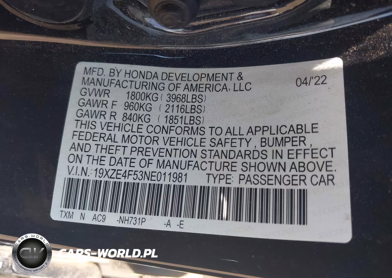 2022 Honda Insight Ex VIN:19XZE4F53NE011981 - 9