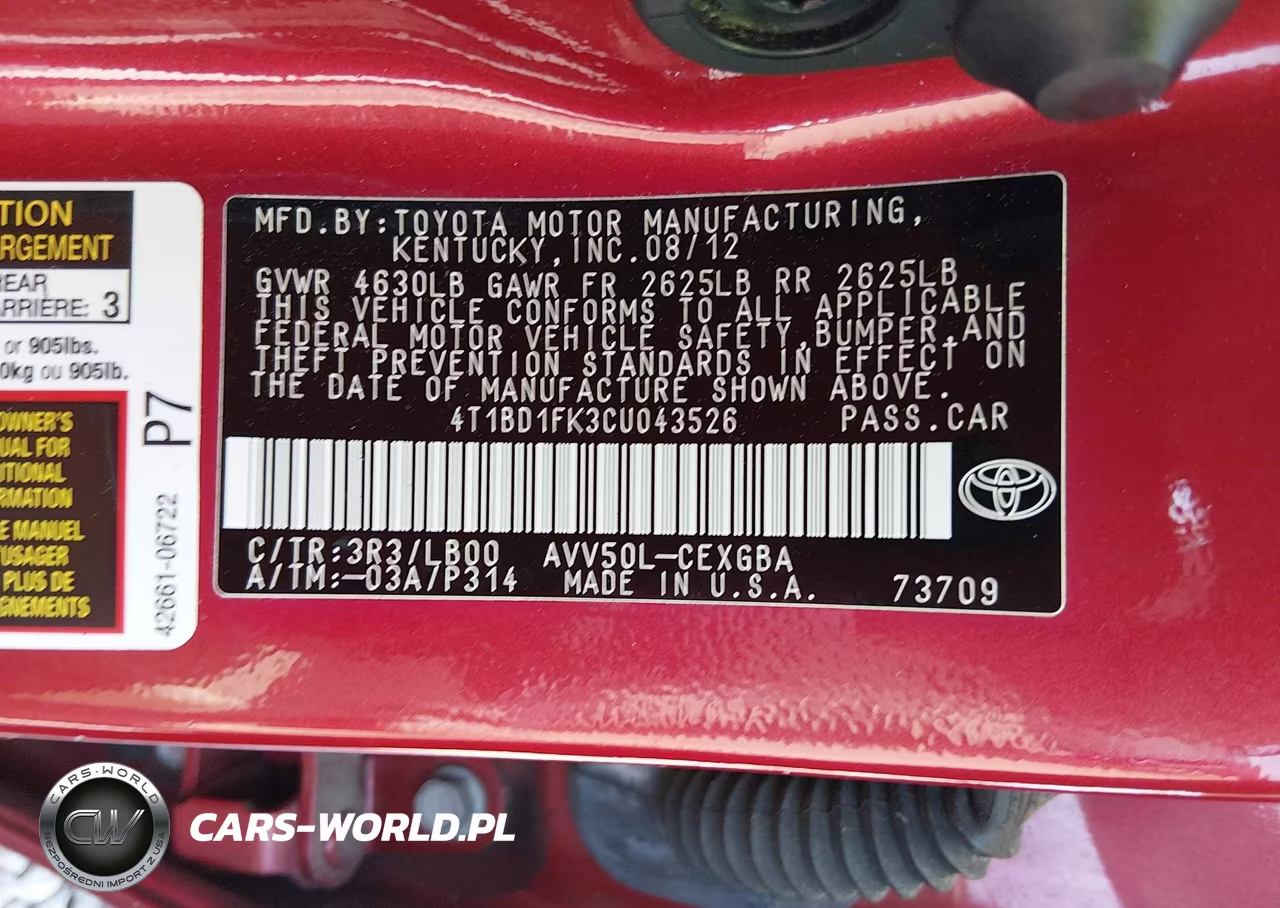 2012 Toyota Camry Hybrid Xle VIN:4T1BD1FK3CU043526 - 9