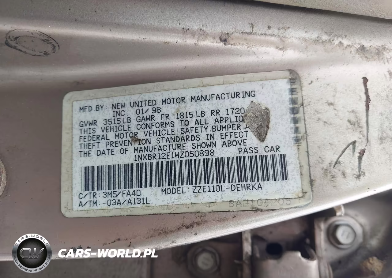 1998 Toyota Corolla Ve VIN:1NXBR12E1WZ050898 - 9