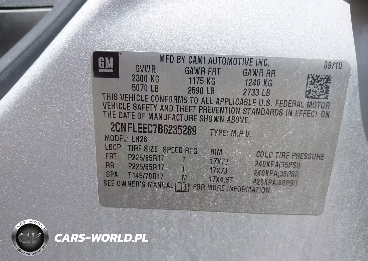 2011 Chevrolet Equinox 1Lt VIN:2CNFLEEC7B6235289 - 9