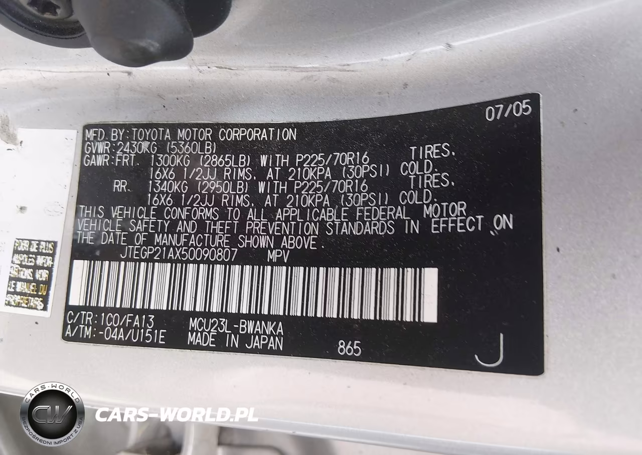 2005 Toyota Highlander V6 VIN:JTEGP21AX50090807 - 9
