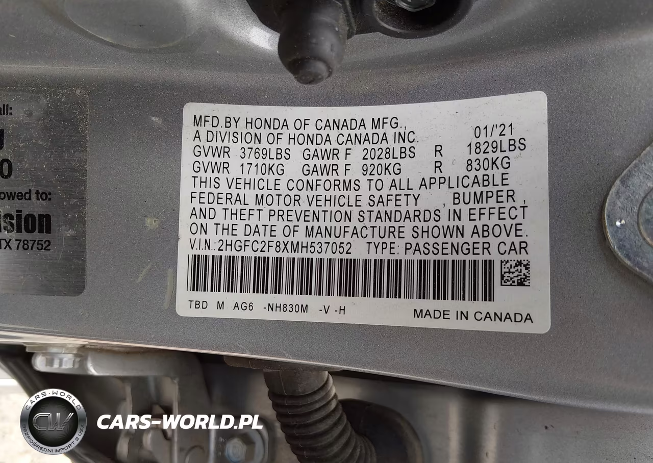 2021 Honda Civic Sport VIN:2HGFC2F8XMH537052 - 9