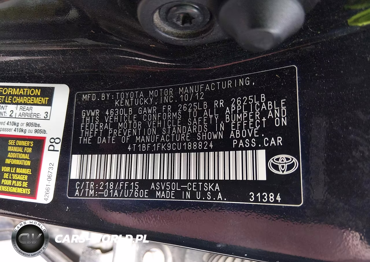 2012 Toyota Camry Se Limited Edition VIN:4T1BF1FK9CU188824 - 9