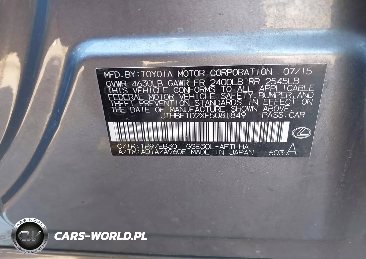 2015 Lexus Is 250 VIN:JTHBF1D2XF5081849 - 9