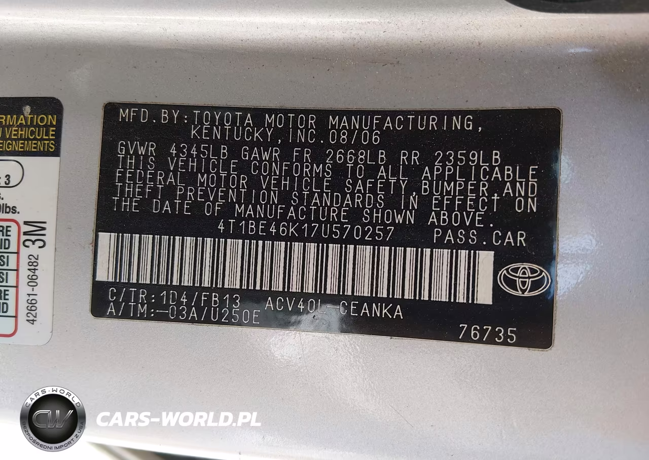 2007 Toyota Camry Le VIN:4T1BE46K17U570257 - 9