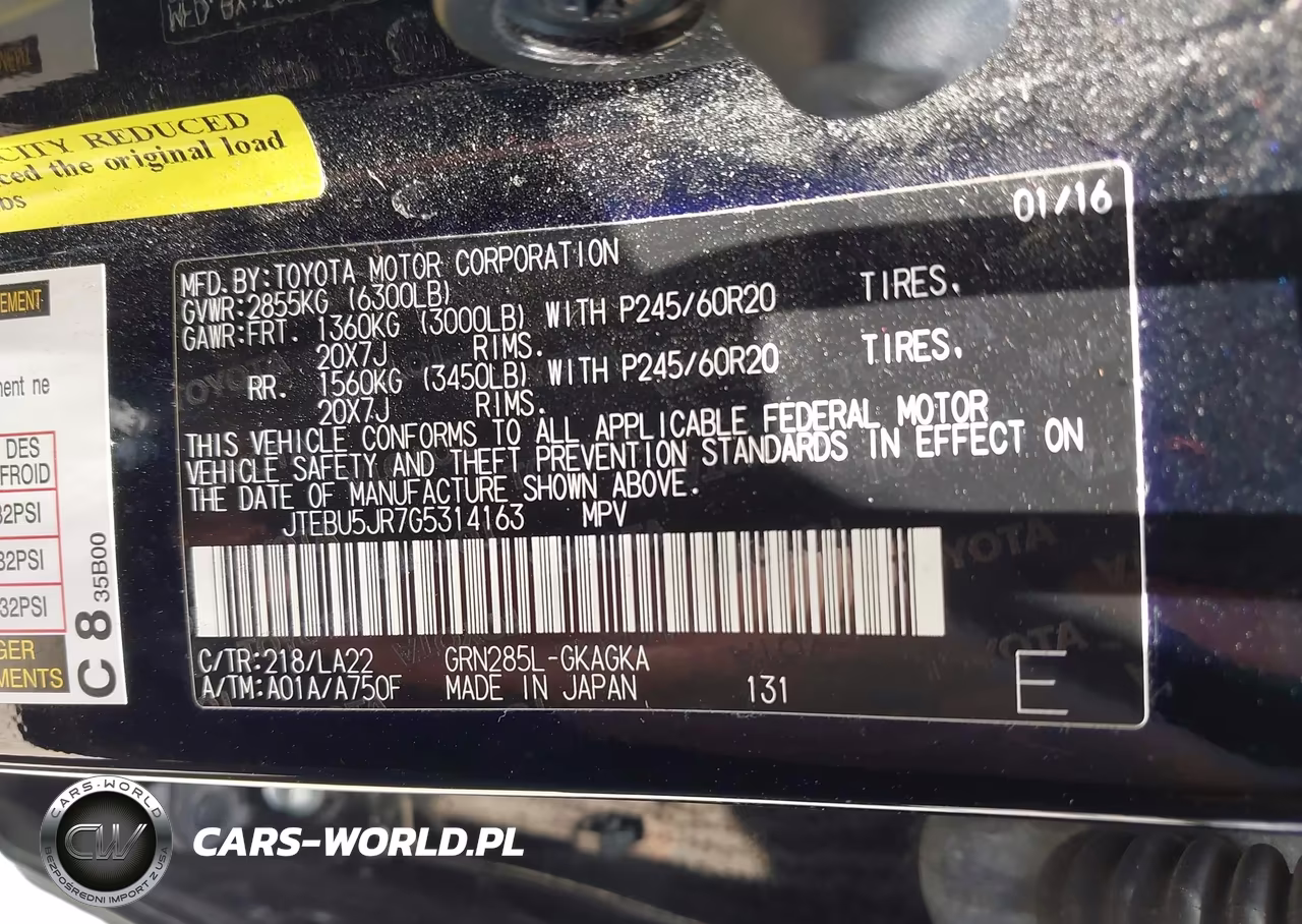 2016 Toyota 4Runner Limited VIN:JTEBU5JR7G5314163 - 9