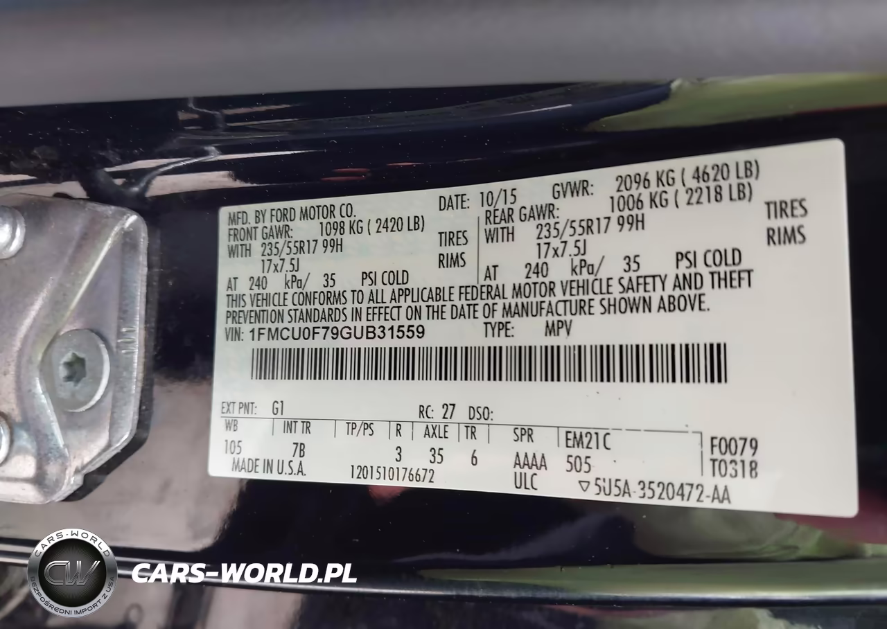 2016 Ford Escape S VIN:1FMCU0F79GUB31559 - 9