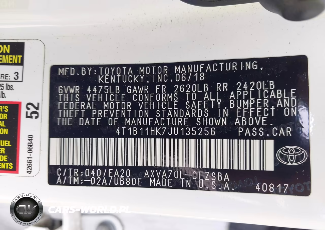 2018 Toyota Camry Se VIN:4T1B11HK7JU135256 - 9