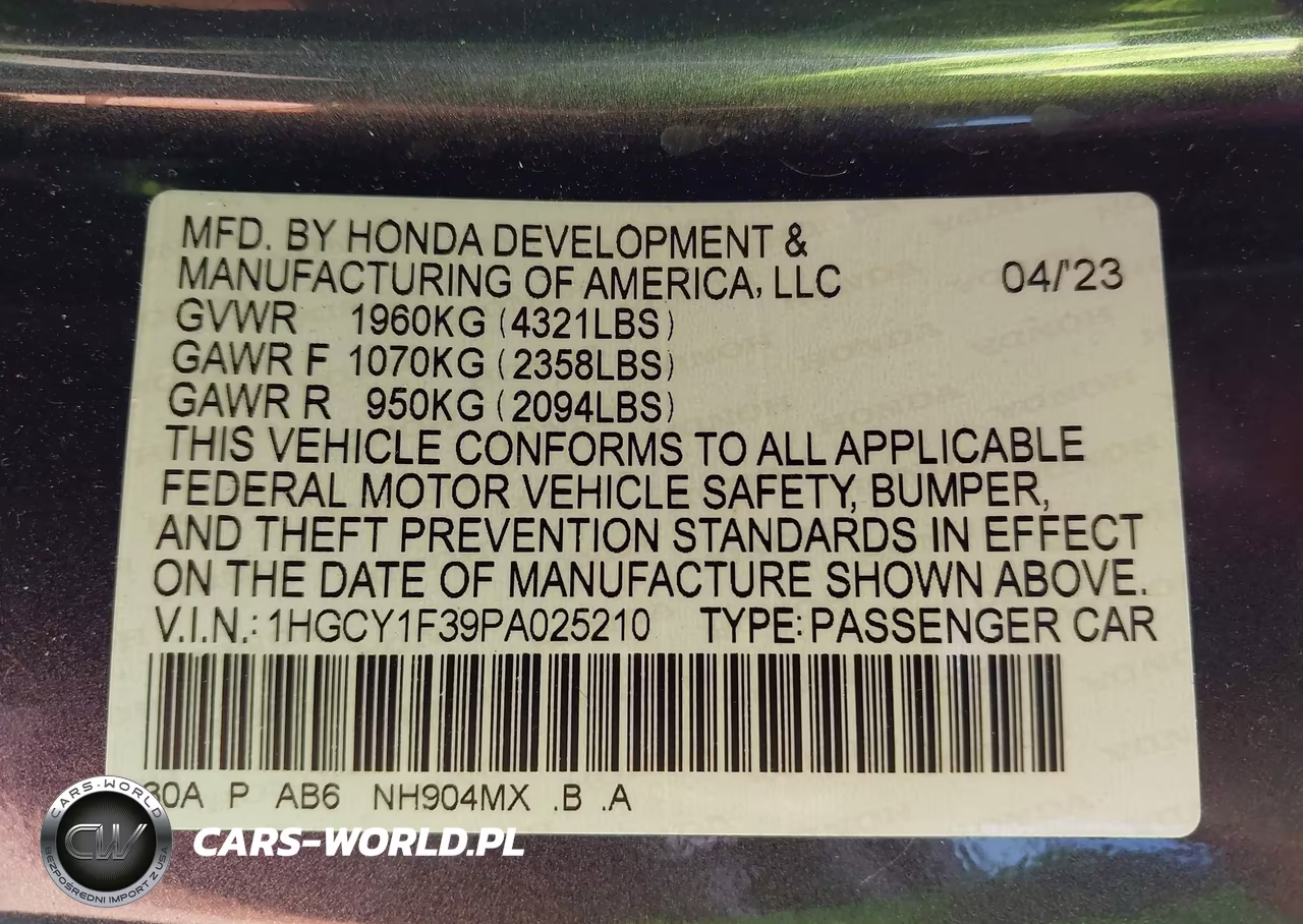 2023 Honda Accord Ex VIN:1HGCY1F39PA025210 - 9