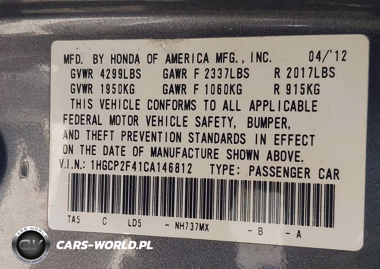 2012 Honda Accord 2.4 Lx-P VIN:1HGCP2F41CA146812 - 9