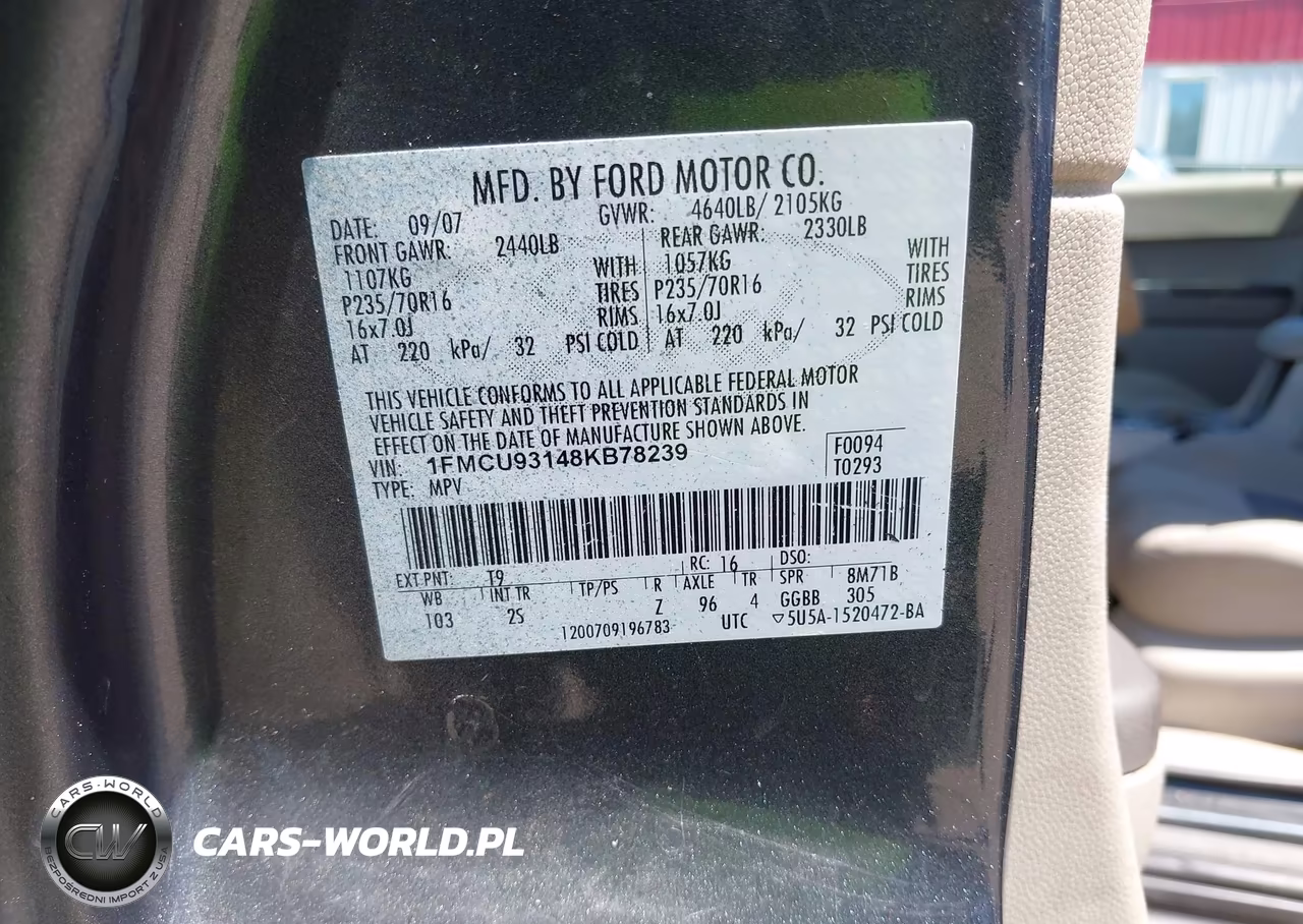 2008 Ford Escape Xlt VIN:1FMCU93148KB78239 - 9