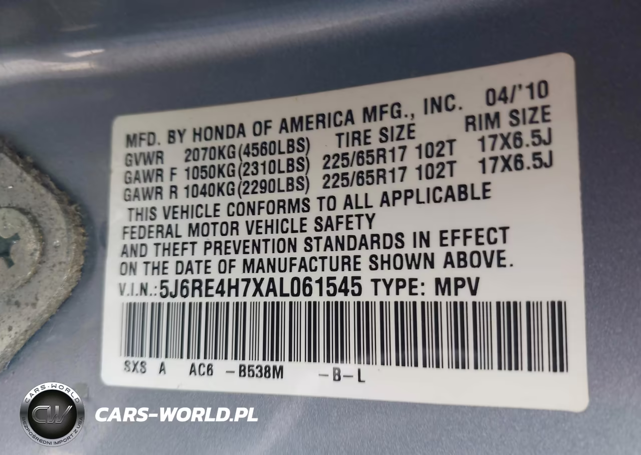 2010 Honda Cr-V Ex-L VIN:5J6RE4H7XAL061545 - 9
